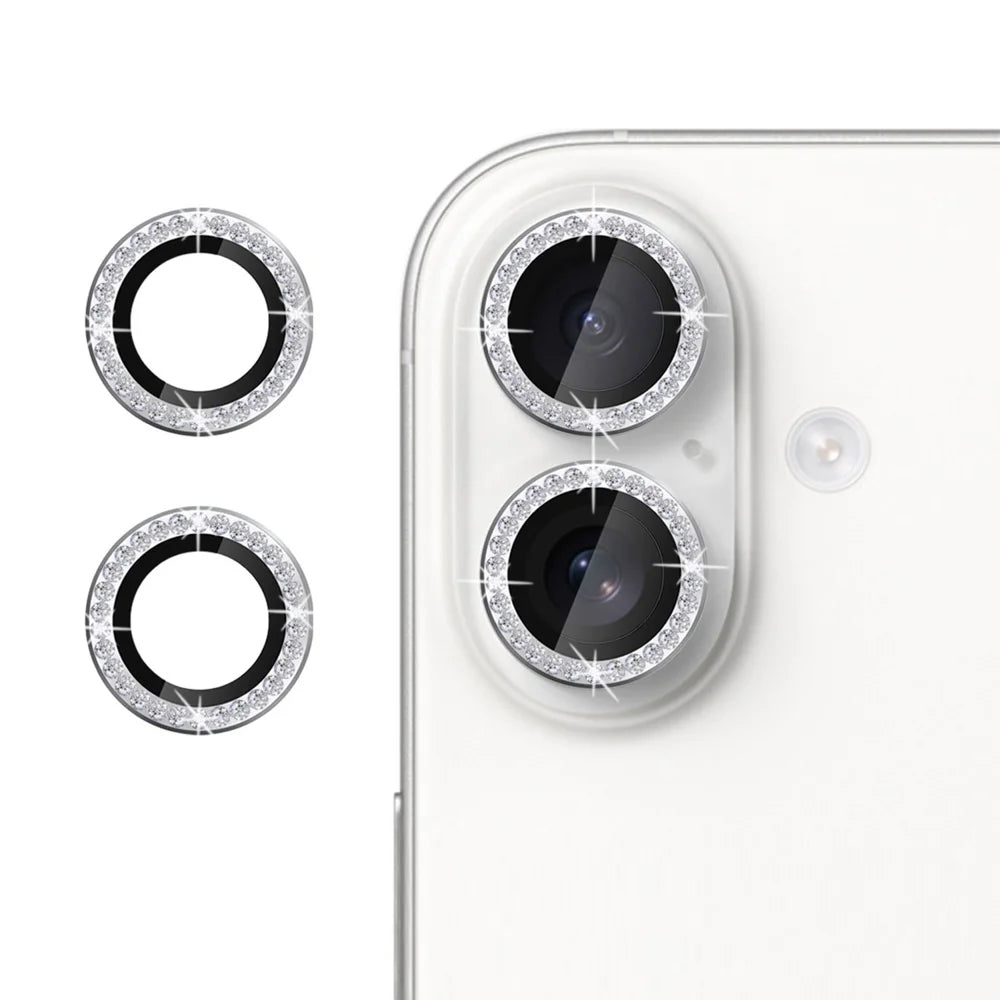 For iPhone 17 Camera Lens Protector Artificial Diamond Ring Tempered Glass Lens Film - Silver - 1