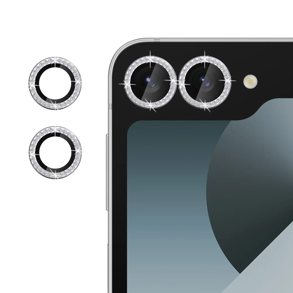 For Samsung Galaxy Z Flip7 5G Camera Lens Protector Artificial Diamond Ring Tempered Glass Lens Film - Silver - 1