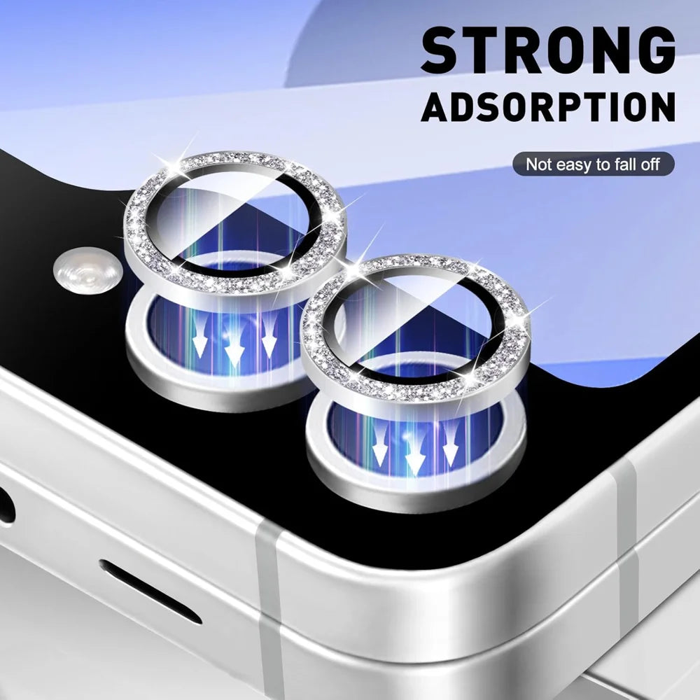 For Samsung Galaxy Z Flip7 5G Camera Lens Protector Artificial Diamond Ring Tempered Glass Lens Film - Silver - 2