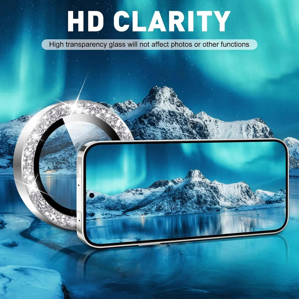 For Samsung Galaxy Z Flip7 5G Camera Lens Protector Artificial Diamond Ring Tempered Glass Lens Film - Silver - 5