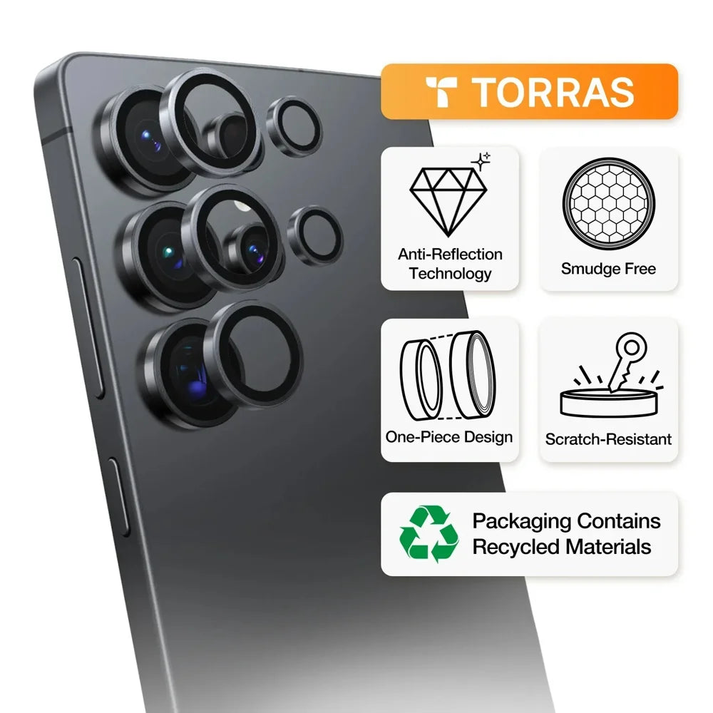 TORRAS For Samsung Galaxy S25 Ultra  Camera Lens Protector Tempered Glass Clear Lens Film (Amazon Packaging) - Black - 6