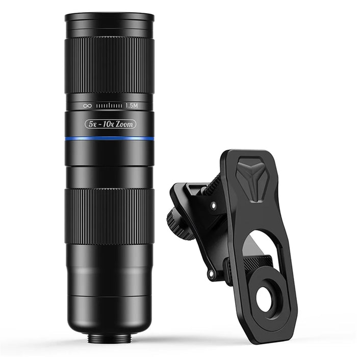 APEXEL APL-TM5-10X Phone Camera Lens Kit 5-10X Optical Zoom Telephoto Lens Caps Clamp Set for Concert Photography Wildlife Observation - Black - 1