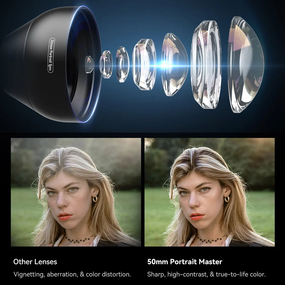 APEXEL APL-PL2X 50mm F1.05 2X Telephoto Portrait Lens with Universal Clip for Mobile Phone - 3