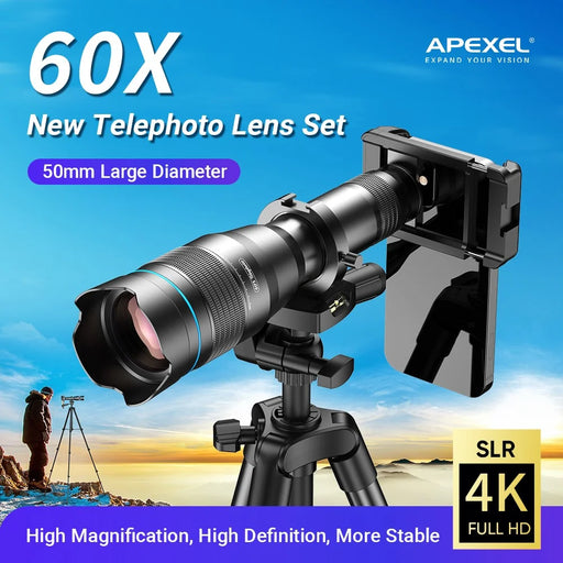 APEXEL APL-60XFR50 60X Telephoto Lens Tripod Set Multi-Layer Coated HD 50mm Phone Monocular for Birds Watching, Concert - 2