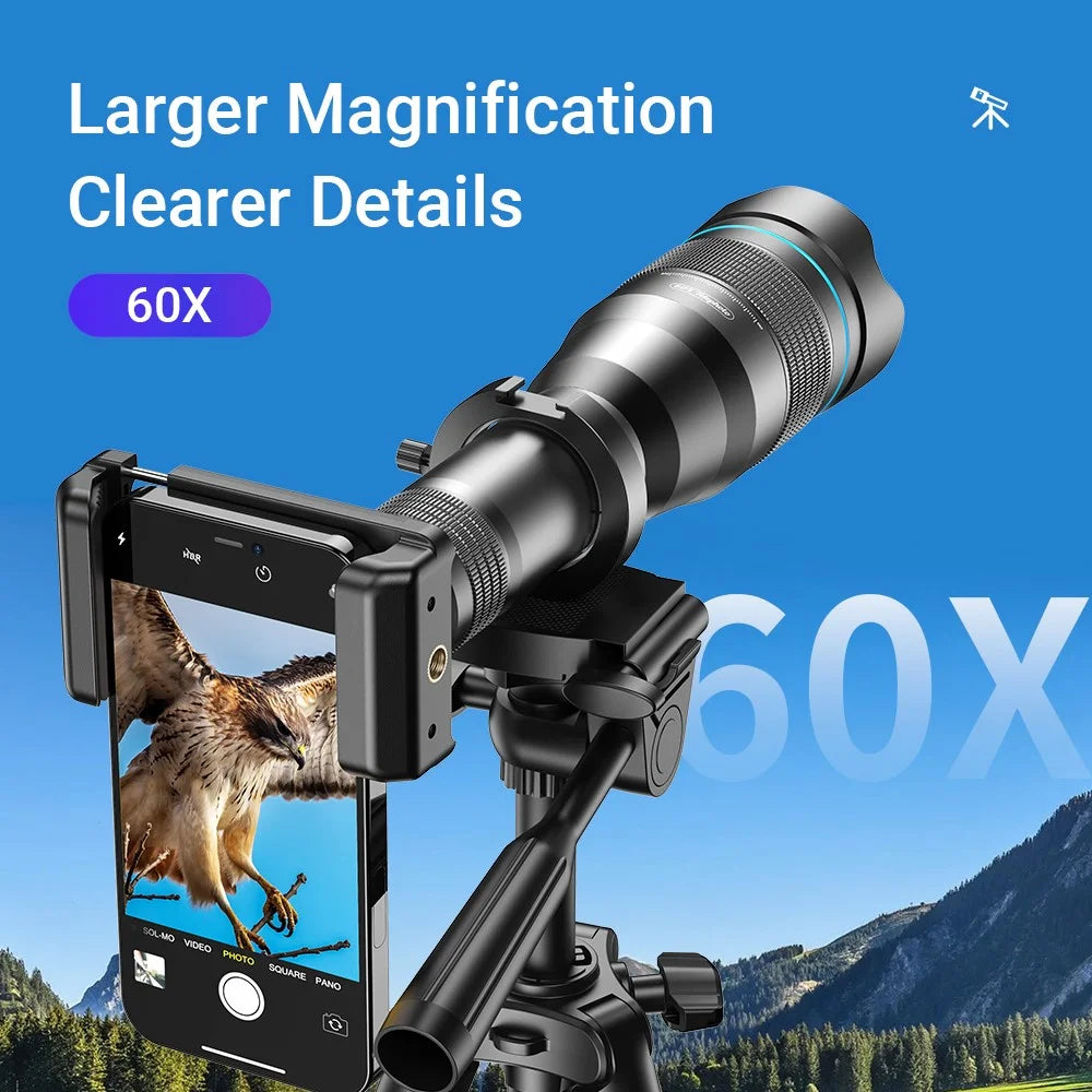 APEXEL APL-60XFR50 60X Telephoto Lens Tripod Set Multi-Layer Coated HD 50mm Phone Monocular for Birds Watching, Concert - 7