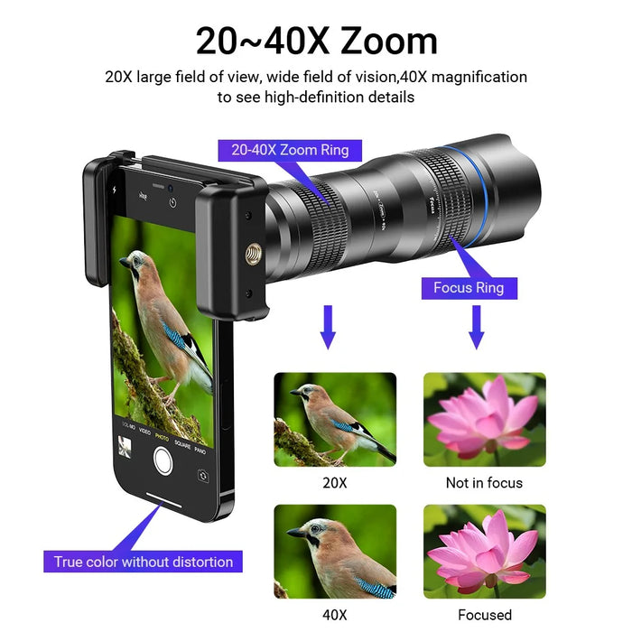APEXEL APL-20-40XCR50 20-40X Zoom Telephoto Lens Tripod Set for Birds Watching, Concert, Multi-Layer Coated HD Phone Monocular - 5