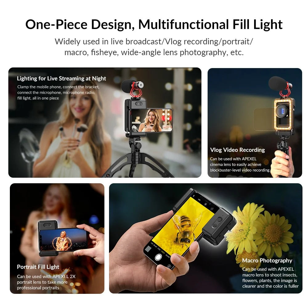 APEXEL APL-FL23 M17-37 LED Video Fill Light Portable Selfie Clip Light with 1 / 4 Thread Port for Phone - 7