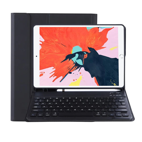 Bluetooth-compatible Keyboard Leather Stand Tablet Shell Case for iPad Pro 11-inch (2020) / (2018) - Black - 1