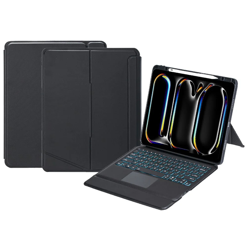 T14B-AS For iPad Pro 13 (2025) / (2024) Rotation Shaft Stand Leather Tablet Protection Cover + Backlit Touchpad Bluetooth-compatible Keyboard - 1