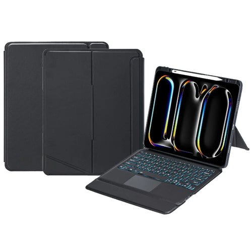T14B-AS For iPad Pro 13 (2025) / (2024) Rotation Shaft Stand Leather Tablet Protection Cover + Backlit Touchpad Bluetooth-compatible Keyboard - 1
