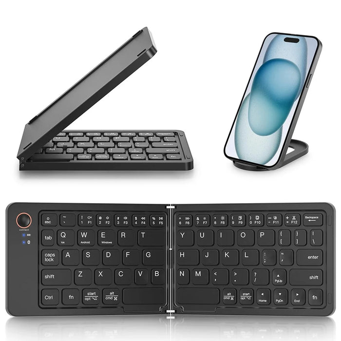 B203 Portable Bi-Fold Bluetooth-compatible Keyboard Universal Laptop Tablet Phone Wireless Keyboard - Black - 2