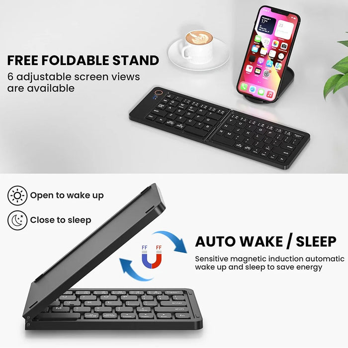 B203 Portable Bi-Fold Bluetooth-compatible Keyboard Universal Laptop Tablet Phone Wireless Keyboard - Black - 3