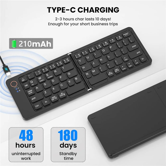 B203 Portable Bi-Fold Bluetooth-compatible Keyboard Universal Laptop Tablet Phone Wireless Keyboard - Black - 4