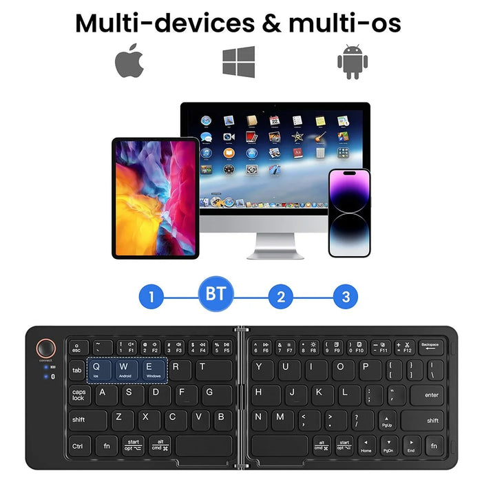 B203 Portable Bi-Fold Bluetooth-compatible Keyboard Universal Laptop Tablet Phone Wireless Keyboard - Black - 5