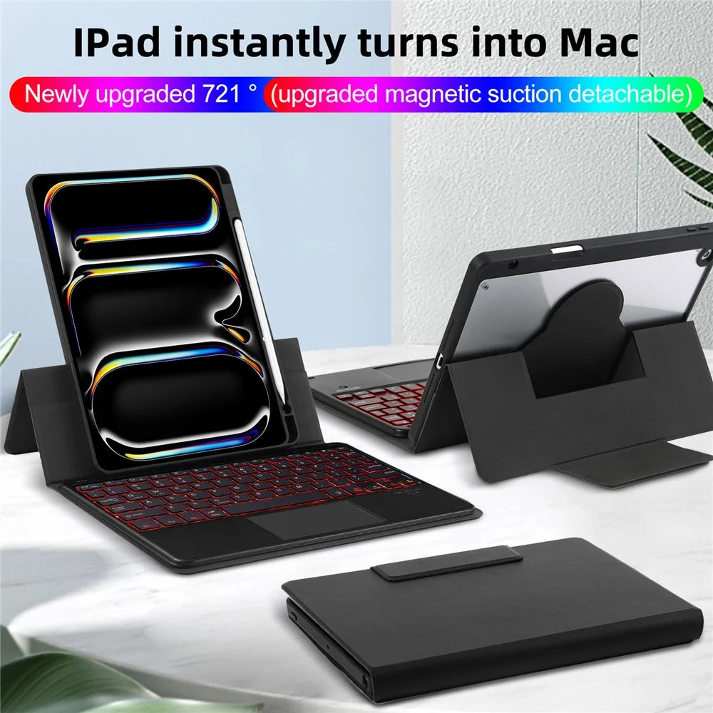 TP-5010D For iPad (2025) / 10.9 (2022) Magnetic Detachable Bluetooth-Compatible Keyboard PU Leather Case with RGB Backlight - 2