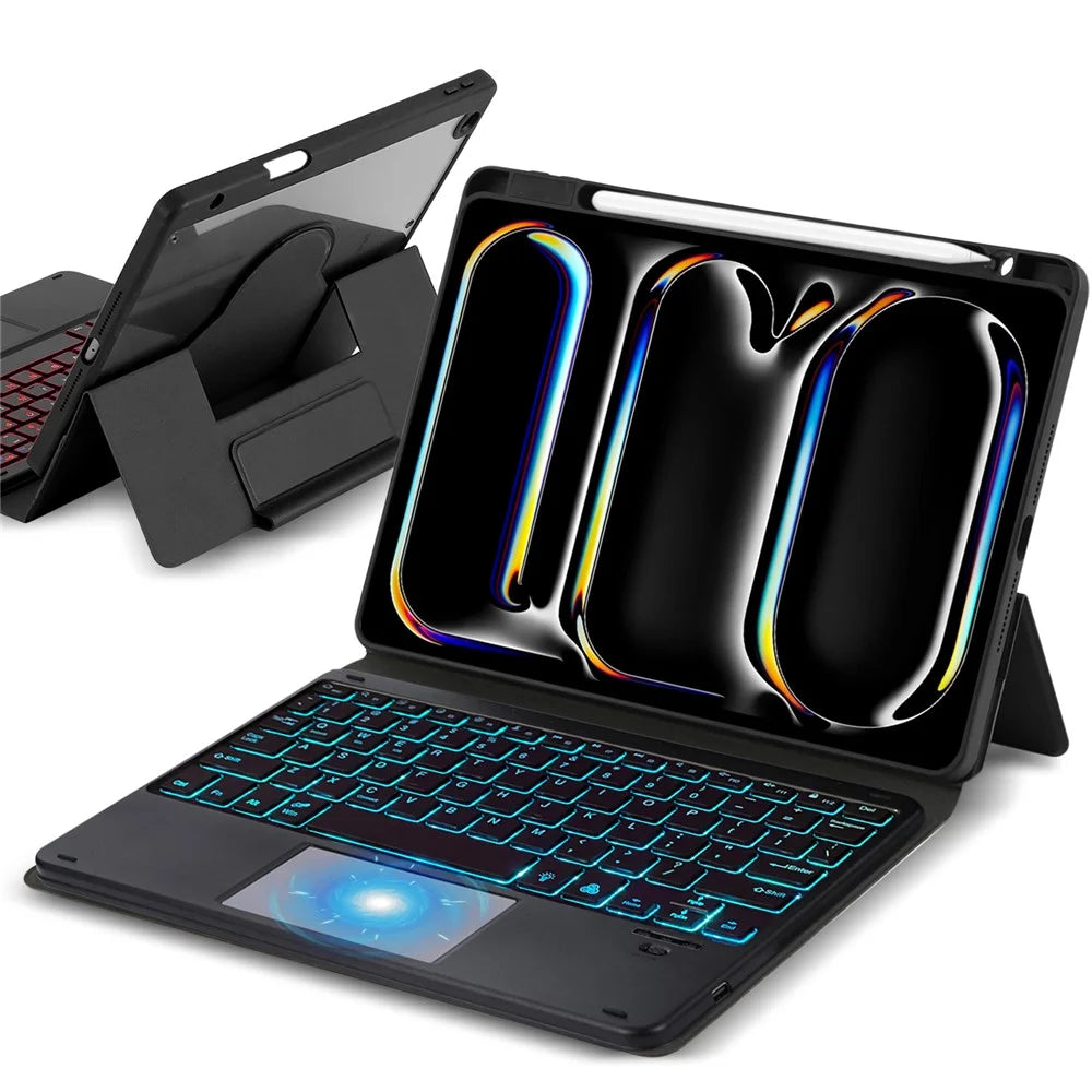 TP-5011D For iPad Air 11 (2026) / (2025) / (2024) / Air (2020) / (2022) Magnetic Detachable Bluetooth-Compatible Keyboard Leather Case with RGB Backlight - 1