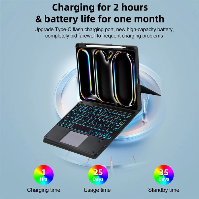 TP-5011D For iPad Air 11 (2026) / (2025) / (2024) / Air (2020) / (2022) Magnetic Detachable Bluetooth-Compatible Keyboard Leather Case with RGB Backlight - 4