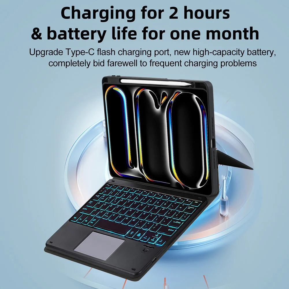 TP-5102D For iPad 10.2 (2021) / (2020) / (2019) Magnetic Detachable Bluetooth-compatible Keyboard PU Leather Case with RGB Backlight - 4