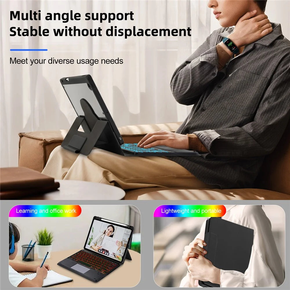 TP-5102D For iPad 10.2 (2021) / (2020) / (2019) Magnetic Detachable Bluetooth-compatible Keyboard PU Leather Case with RGB Backlight - 5
