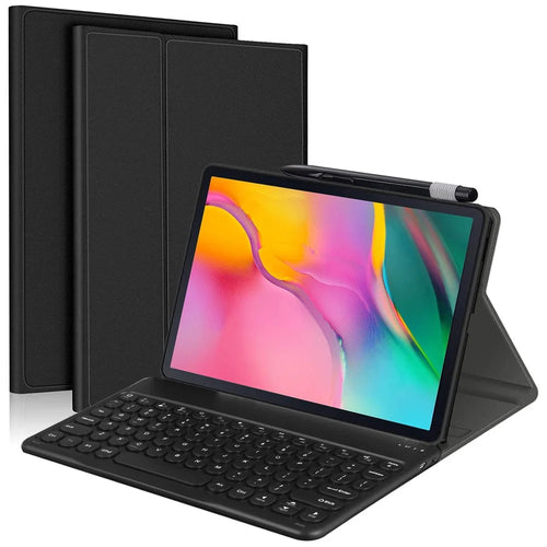 For Samsung Galaxy Tab A 10.1 (2019) Detachable Bluetooth-compatible Keyboard Leather Cover with S Pen Holder - Black - 1