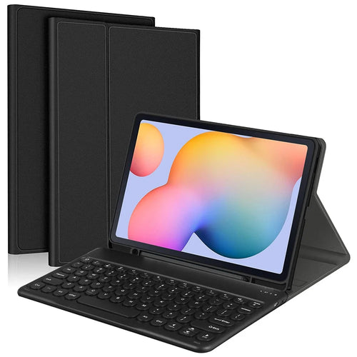 For Samsung Galaxy Tab A7 10.4 (2020) Detachable Bluetooth-compatible Keyboard Leather Cover with S Pen Holder - Black - 1