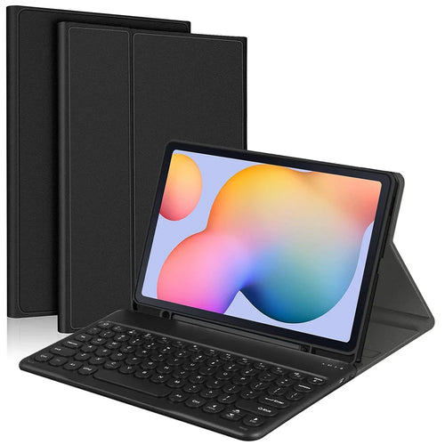 For Samsung Galaxy Tab S7+ / S7 FE / S8+ Detachable Bluetooth-compatible Keyboard Leather Cover with S Pen Holder - Black - 1