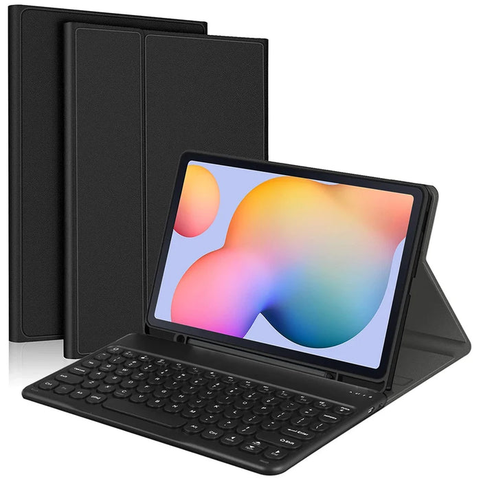 For Samsung Galaxy Tab S9 FE+ / S9+ Detachable Bluetooth-compatible Keyboard Leather Cover with S Pen Holder - Black - 1