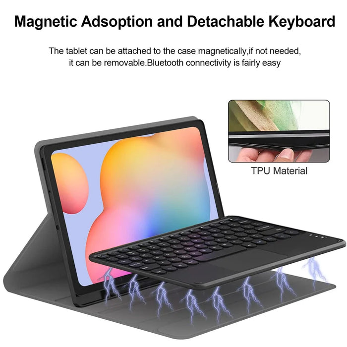 For Samsung Galaxy Tab S9 / S10 FE / S9 FE Detachable Bluetooth-Compatible Touchpad Keyboard Cover with S Pen Holder - Black - 5