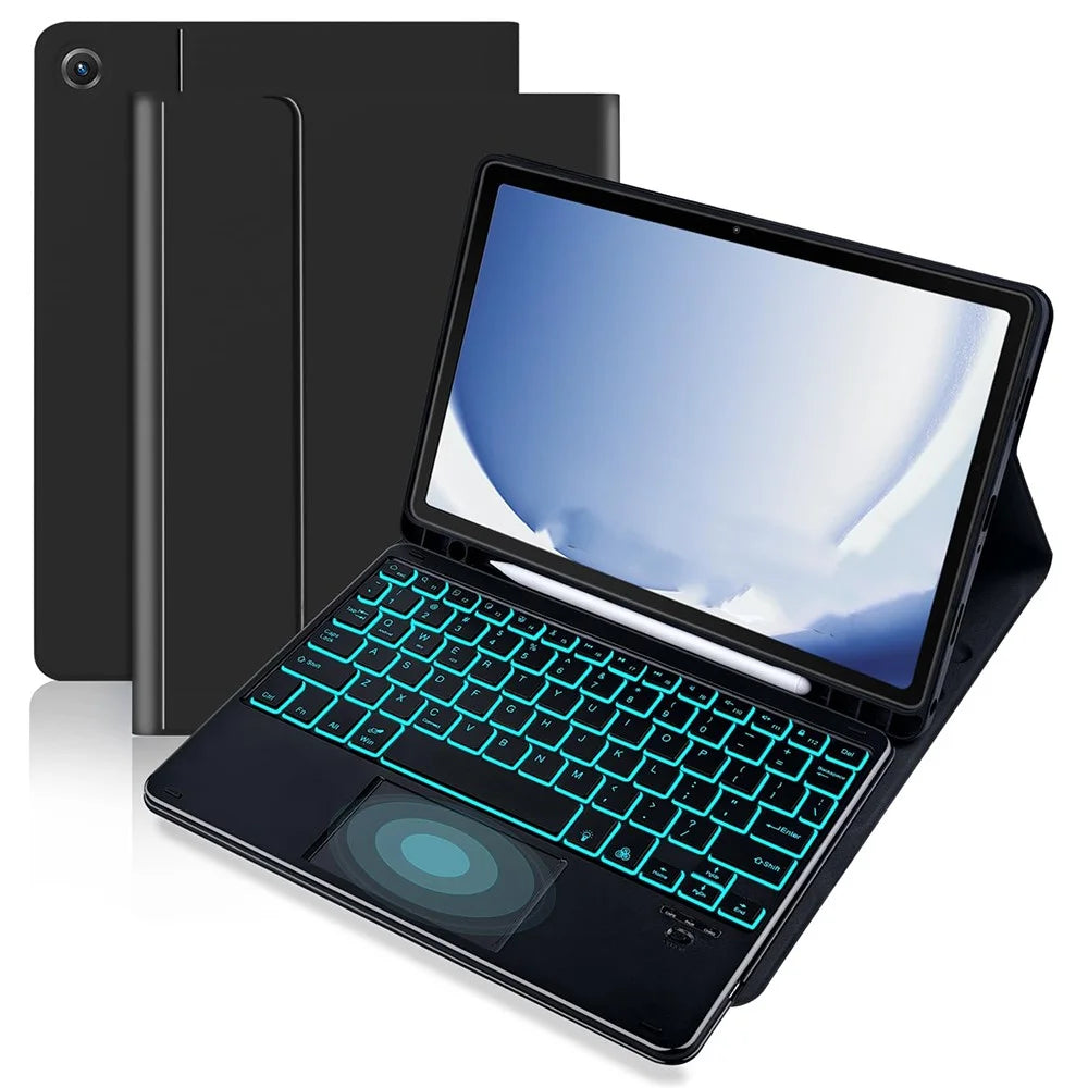 SK-205D For Samsung Galaxy Tab A8 10.5 (2022) Magnetic Detachable Bluetooth-compatible Keyboard Leather Case with RGB Backlit - Black+Black - 1