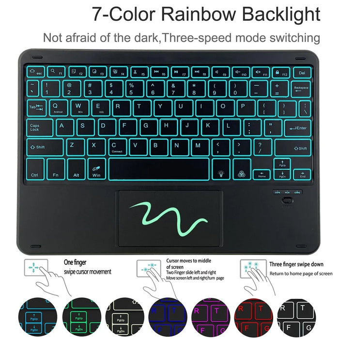 SK-205D For Samsung Galaxy Tab A8 10.5 (2022) Magnetic Detachable Bluetooth-compatible Keyboard Leather Case with RGB Backlit - Black+Black - 2