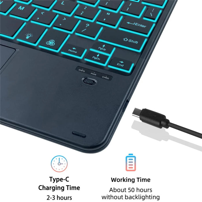 SK-205D For Samsung Galaxy Tab A8 10.5 (2022) Magnetic Detachable Bluetooth-compatible Keyboard Leather Case with RGB Backlit - Black+Black - 5
