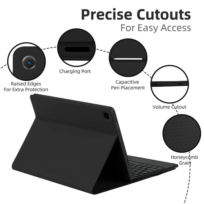 SK-205D For Samsung Galaxy Tab A8 10.5 (2022) Magnetic Detachable Bluetooth-compatible Keyboard Leather Case with RGB Backlit - Black+Black - 6