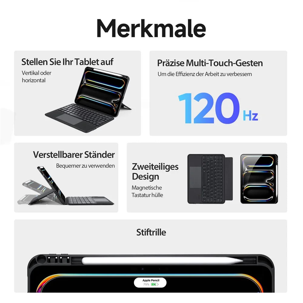 DUX DUCIS DK Series for iPad Pro 11 (2025) / 11 (2024) German Keyboard with Trackpad + Leather Stand Case - 4