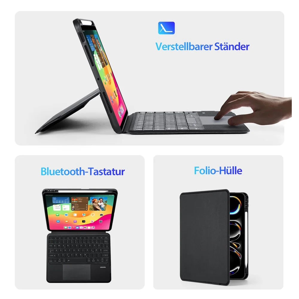 DUX DUCIS DK Series for iPad Pro 11 (2025) / 11 (2024) German Keyboard with Trackpad + Leather Stand Case - 5