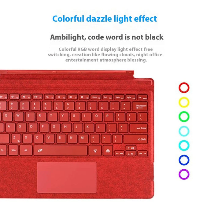 1089D For Microsoft Surface Pro 7+ / 7 / 6 / 5 / 4 / 3 Colorful Backlit Tablet Bluetooth-compatible Keyboard with Touchpad - Red - 6