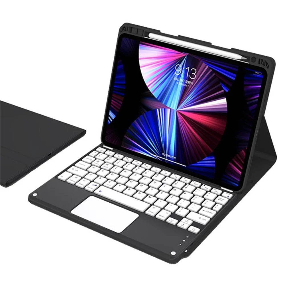 For iPad Pro 13 (2025) / (2024) Skin-Touch Leather Tablet Stand Cover + X7 Touchpad Bluetooth-compatible Keyboard - Black - 1
