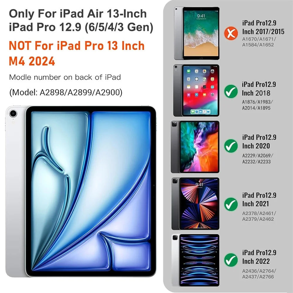 For iPad Air 13 (2026) / (2025) / (2024) / Pro 12.9 (2022) / (2021) / (2020) / (2018) Tablet Touchpad Bluetooth-Compatible Keyboard - Black - 3