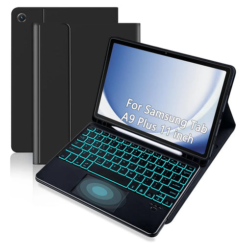 TP-X210D For Samsung Galaxy Tab A9+ SM-X210 / X216 / X218 Touchpad Backlit Bluetooth-compatible Keyboard Leather Tablet Case - Black - 1