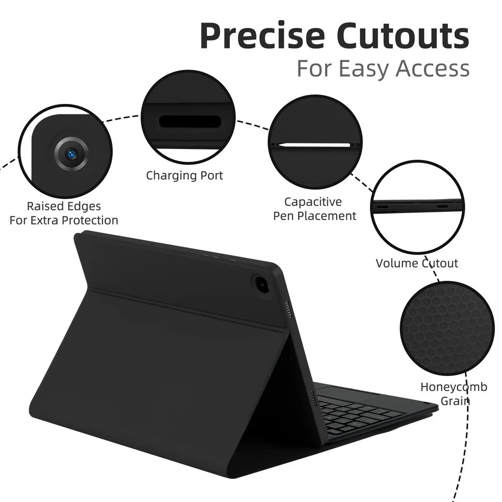 TP-X210D For Samsung Galaxy Tab A9+ SM-X210 / X216 / X218 Touchpad Backlit Bluetooth-compatible Keyboard Leather Tablet Case - Black - 5