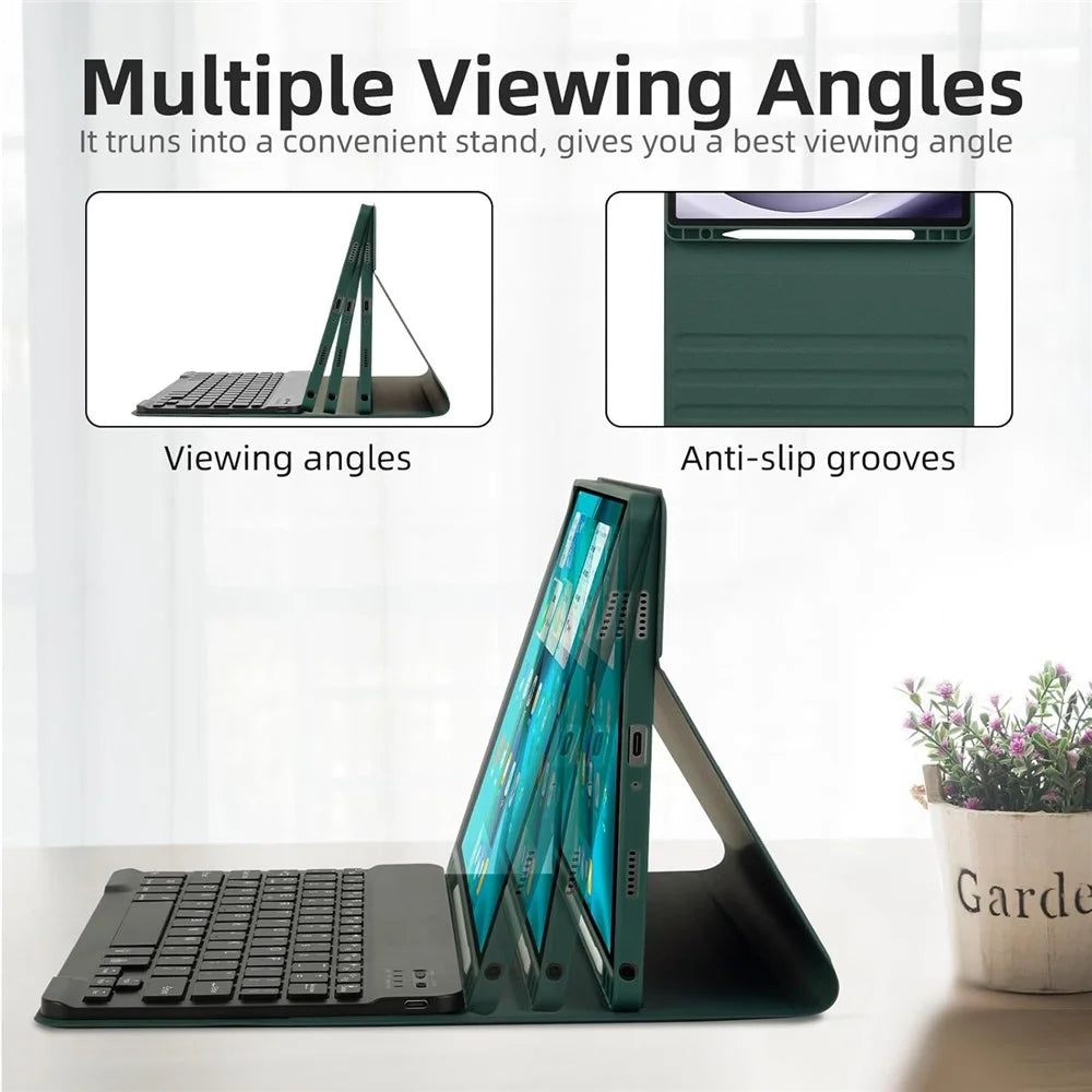 RGB-X210D For Samsung Galaxy Tab A9+ SM-X210 / X216 / X218 RGB Backlit Bluetooth-compatible Keyboard Leather Tablet Case + Wireless Mouse - Midnight Green - 2