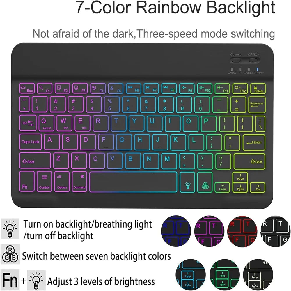 RGB-X210D For Samsung Galaxy Tab A9+ SM-X210 / X216 / X218 RGB Backlit Bluetooth-compatible Keyboard Leather Tablet Case + Wireless Mouse - Midnight Green - 3