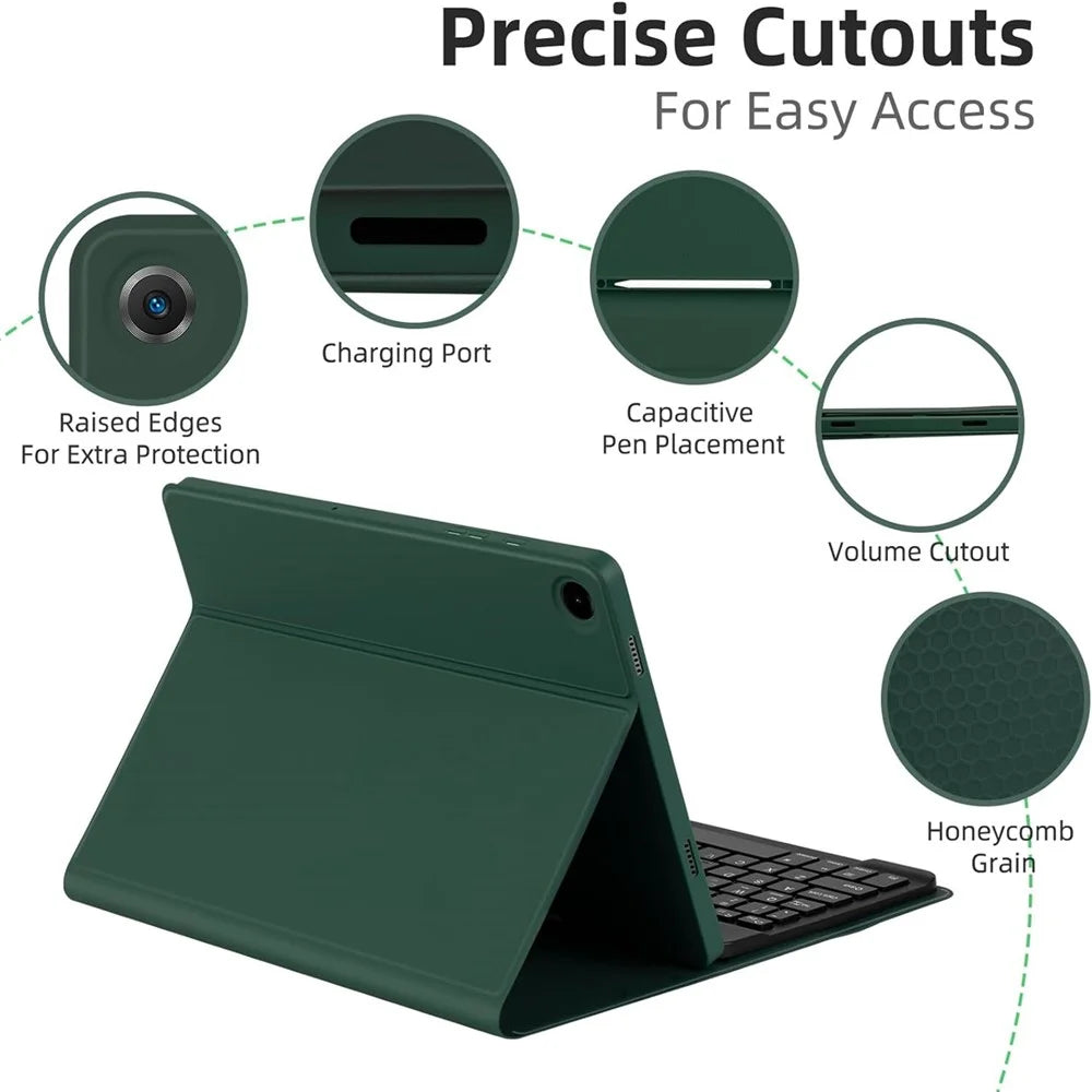 RGB-X210D For Samsung Galaxy Tab A9+ SM-X210 / X216 / X218 RGB Backlit Bluetooth-compatible Keyboard Leather Tablet Case + Wireless Mouse - Midnight Green - 6