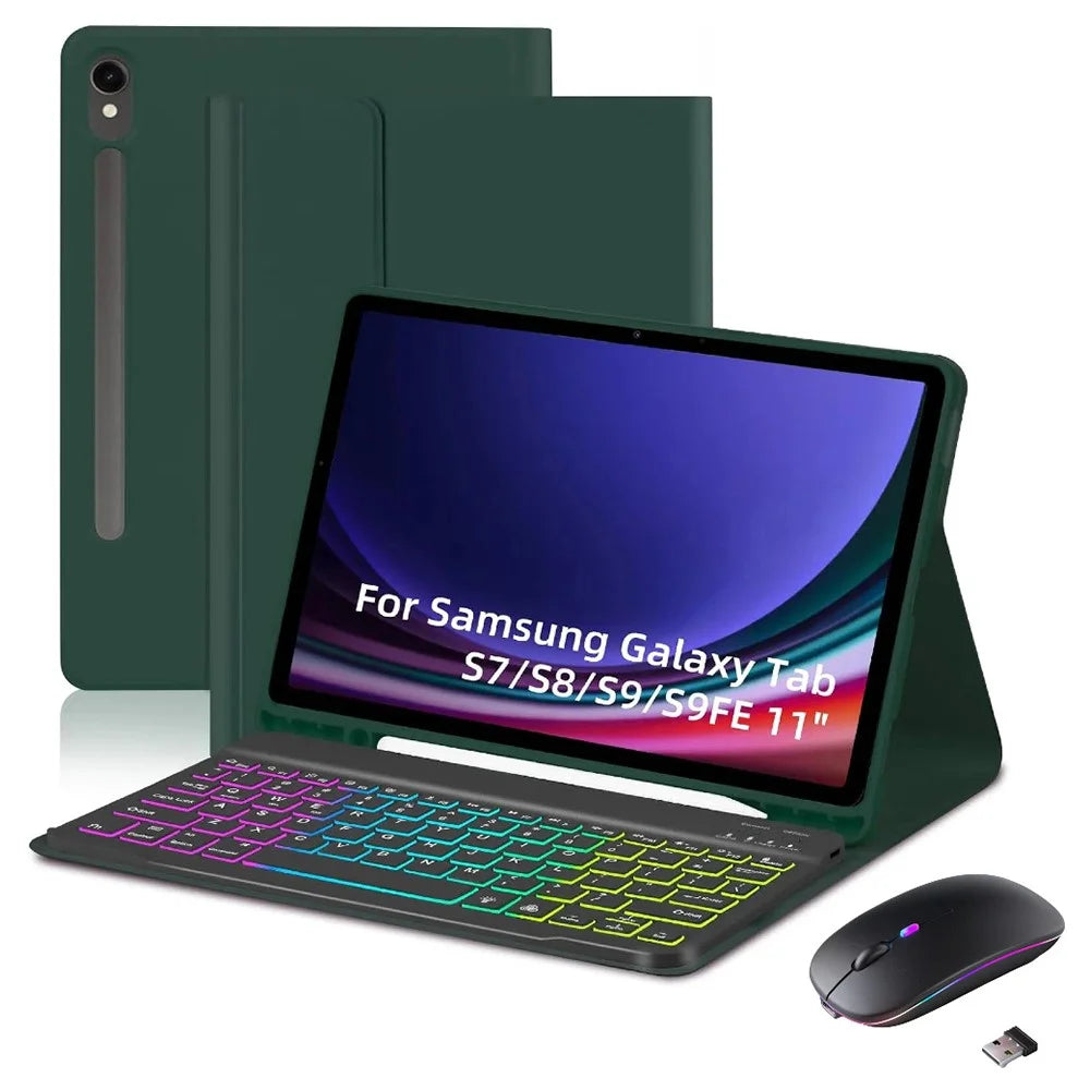 RGB-X710D Bluetooth-Compatible Keyboard Mouse Set for Samsung Galaxy Tab S10 FE / S9 FE / S9 / S8 / S7 RGB Backlit Keyboard + Mouse - Midnight Green - 1
