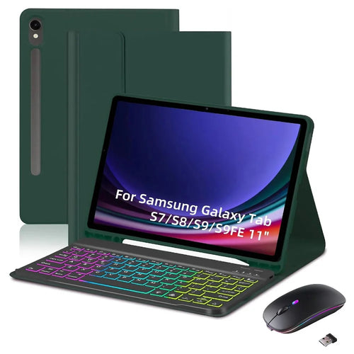 RGB-X710D Bluetooth-Compatible Keyboard Mouse Set for Samsung Galaxy Tab S10 FE / S9 FE / S9 / S8 / S7 RGB Backlit Keyboard + Mouse - Midnight Green - 1