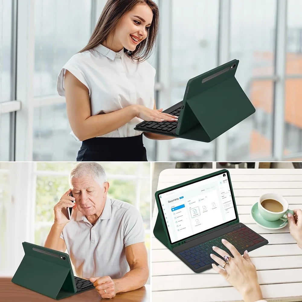 RGB-X710D Bluetooth-Compatible Keyboard Mouse Set for Samsung Galaxy Tab S10 FE / S9 FE / S9 / S8 / S7 RGB Backlit Keyboard + Mouse - Midnight Green - 6