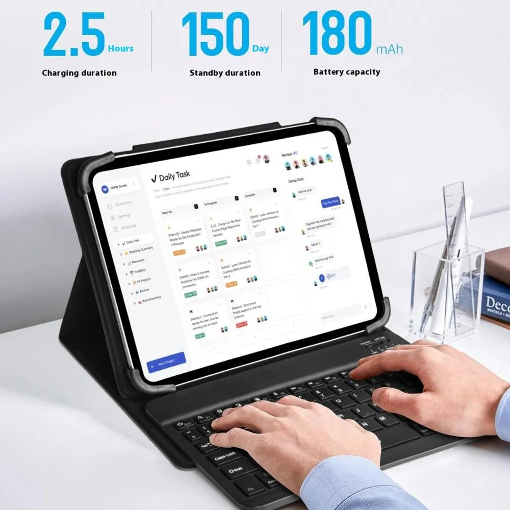 WIWU W-UK001BLK9 Bluetooth-compatible Keyboard Case for iPad 7-11 inch Universal Leather Case Stand - 5