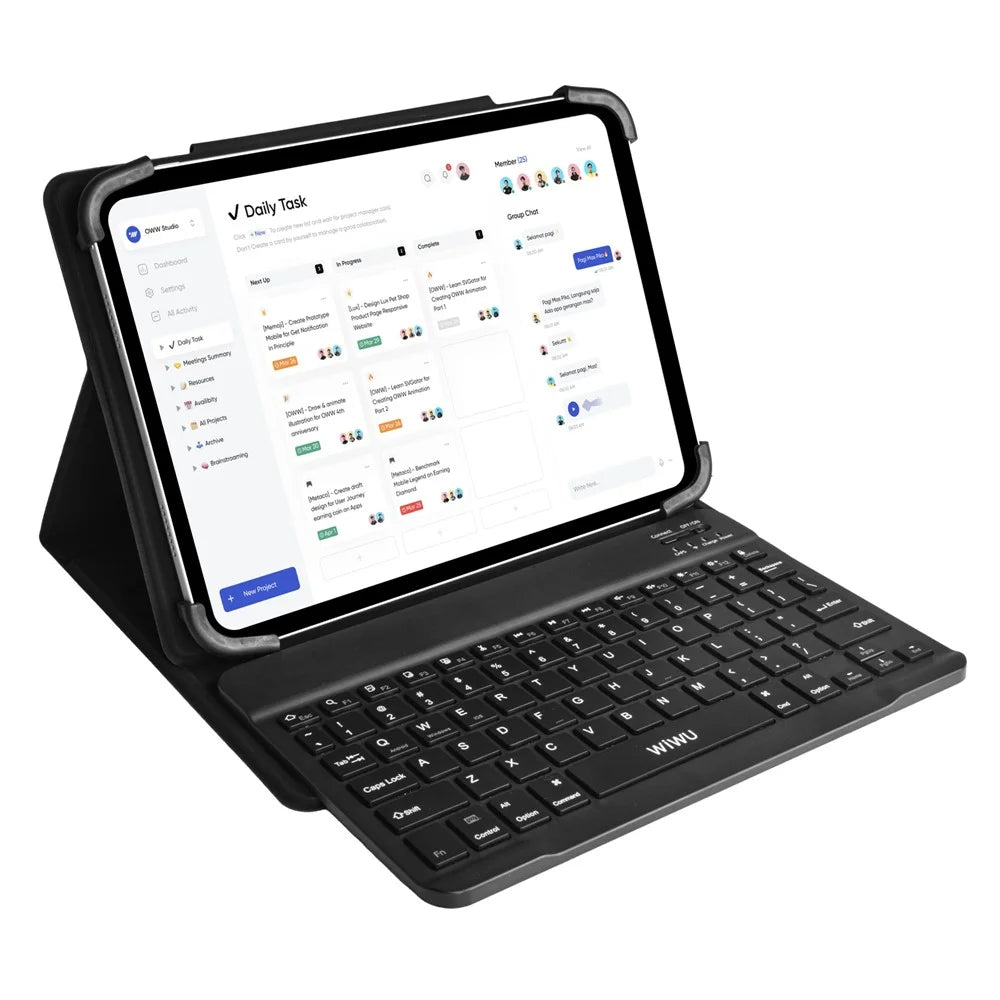 WIWU W-UK001BLK9 Bluetooth-compatible Keyboard Case for iPad 7-11 inch Universal Leather Case Stand - 7