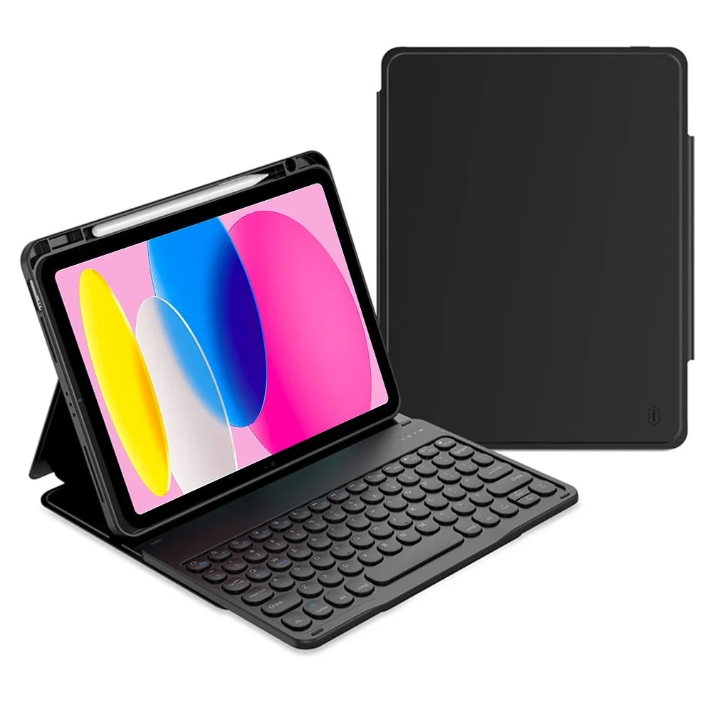 WIWU Bluetooth-Compatible Keyboard for iPad Pro 11 (2024) / (2022) / iPad (2025) / 10.9 (2022) Skin-Touch Leather Case - Black - 1