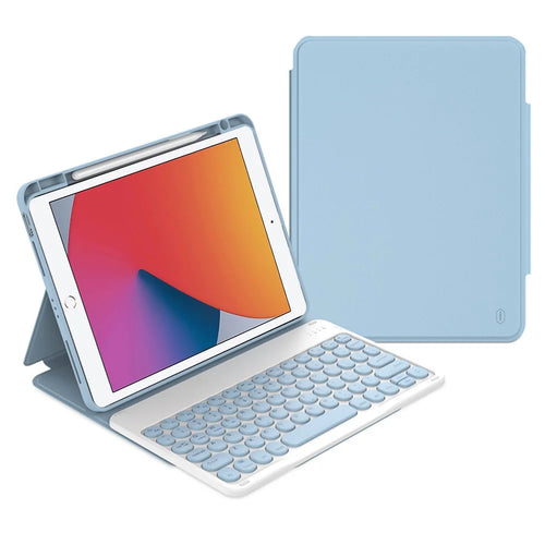 WIWU For iPad 10.2 (2021) Skin-Touch Leather Tablet Stand Case + Bluetooth-compatible Keyboard - Blue - 1