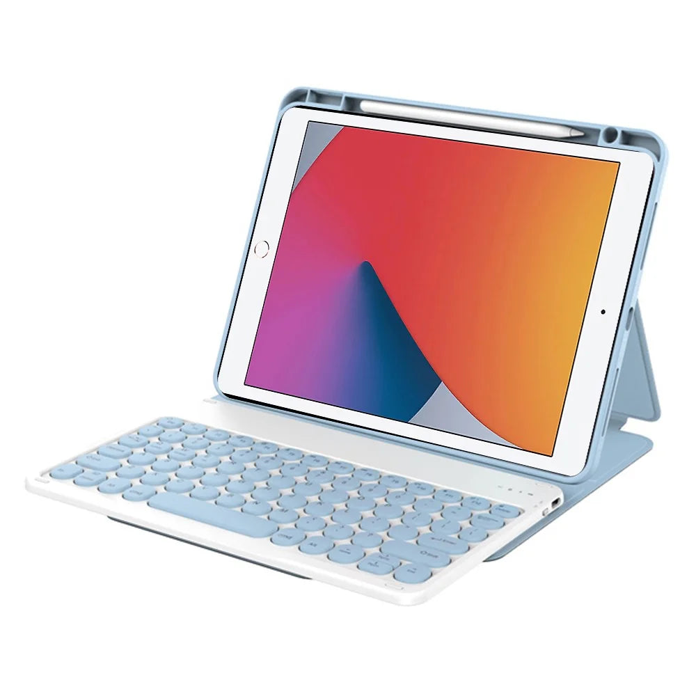 WIWU For iPad 10.2 (2021) Skin-Touch Leather Tablet Stand Case + Bluetooth-compatible Keyboard - Blue - 2